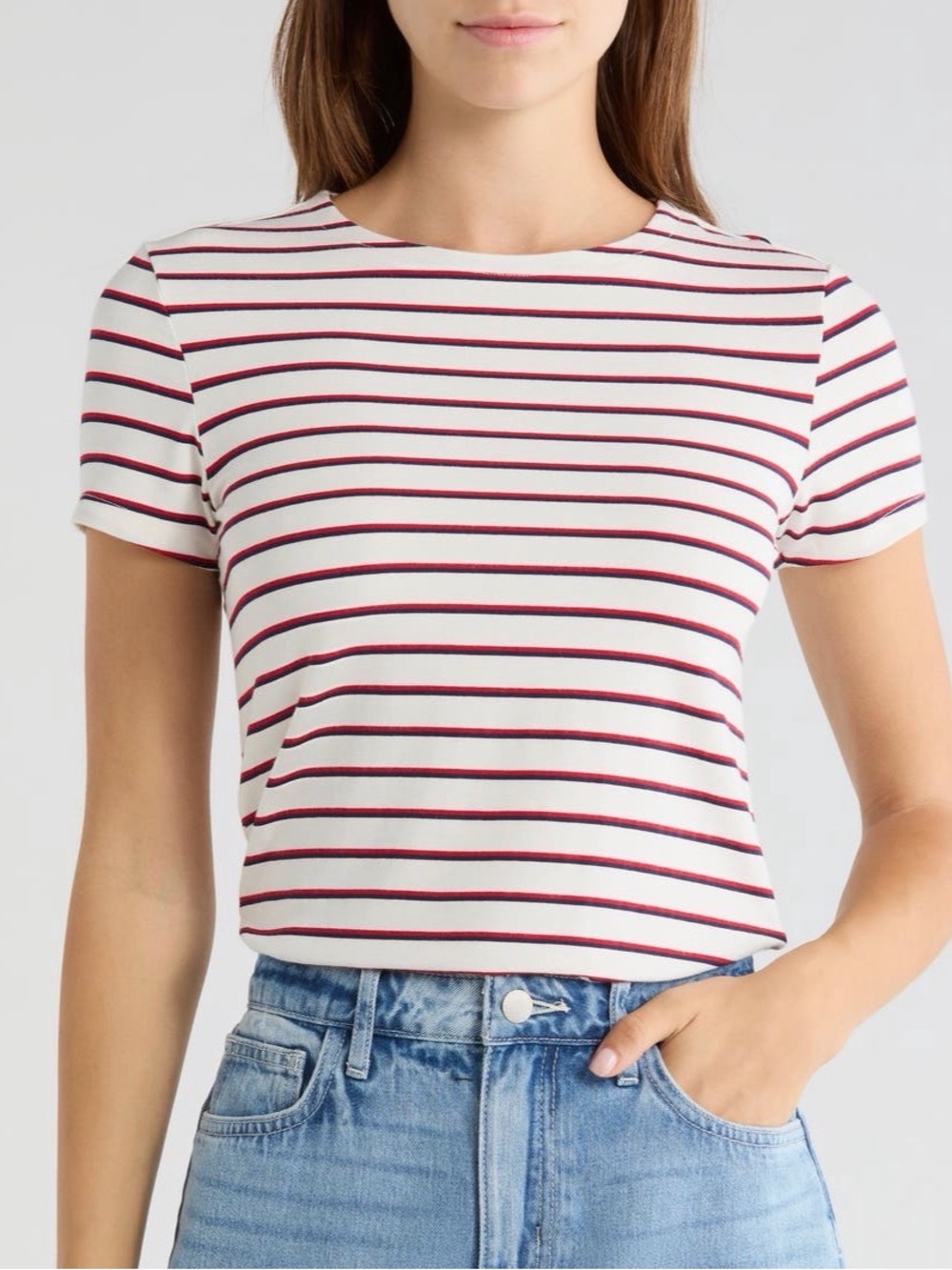 NWT L'AGENCE stretchy T with red & blue stripes